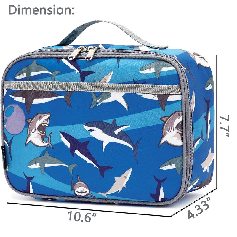 FlowFly Kids Lunch box Insulated Soft Bag Mini Cooler Back to School Thermal Meal Tote Kit for Girls, Boys, Shark - Image 3